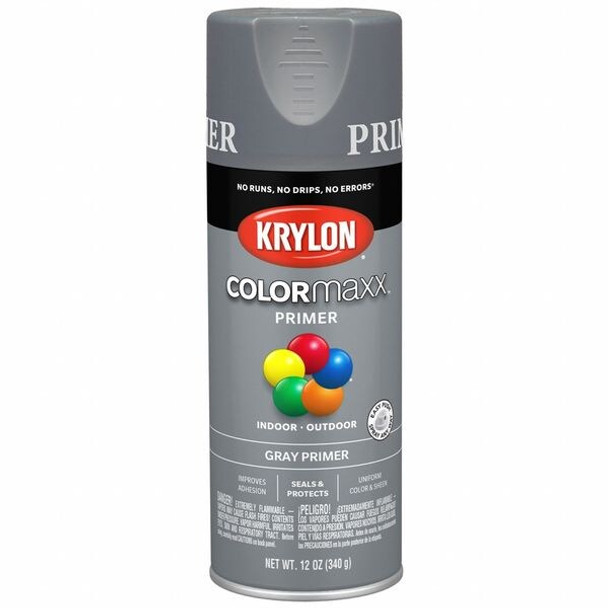 Colormaxx Spray Paint Primer, Gray, Not Applicable, Solvent, 12 oz K05582007