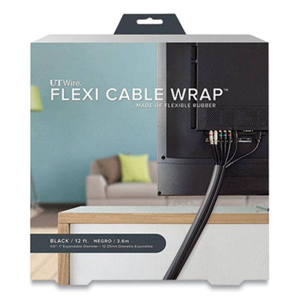 UT Wire® Flexi Cable Wrap, 0.5" To 1" X 12 Ft, Black UTW-FCW12-BK