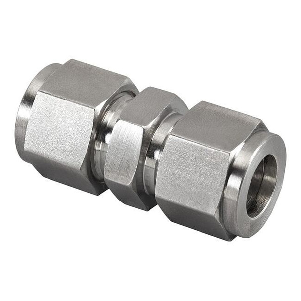 Brennan Industries Strt, SS, Comp. 1/4 in, Comp. 3/8 in N2403-04-04-SS