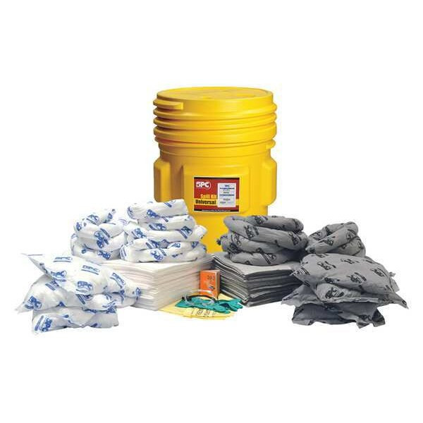 Spill Kit, 63 gal Volume Absorbed per Kit, 65 gal Capacity, Drum, Yellow