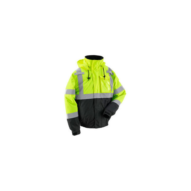 Global Industrial Hi-Vis Safety Bomber Jacket 2"" Reflective Strips 4 Pockets Li