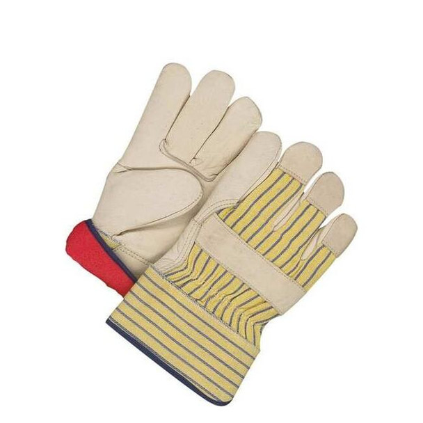 Leather Gloves, Cowhide Palm, Safety Cuff, White / Blue/Yellow, 1 PR