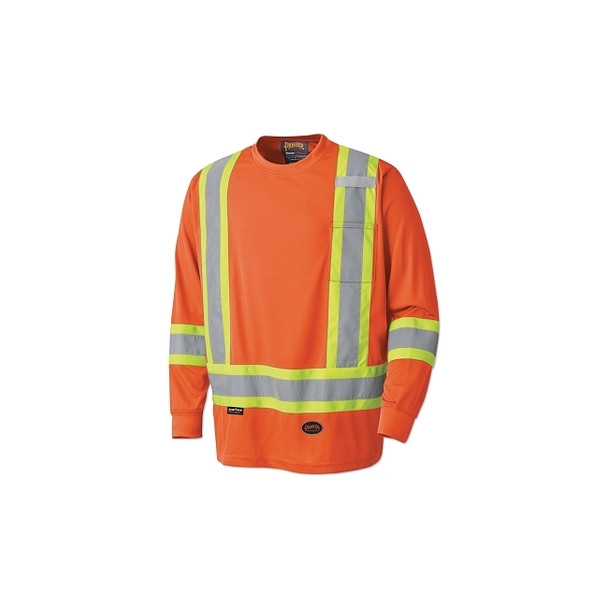 6995U/6996U High Visibility Lightweight, Breathable Birdseye Long Sleeved Crew Neck Safety Shirt, L, Orange