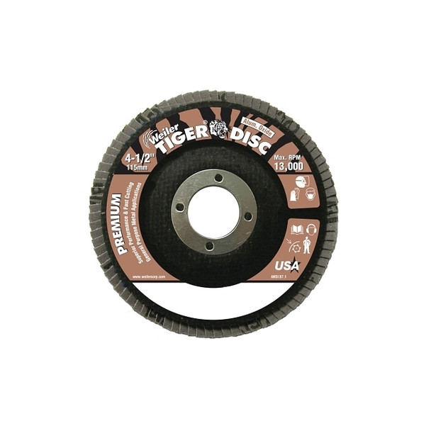 Tiger Disc Angled Style Flap Discs,4 1/2",40 Grit,7/8 Arbor,Phenolic Back,Alum