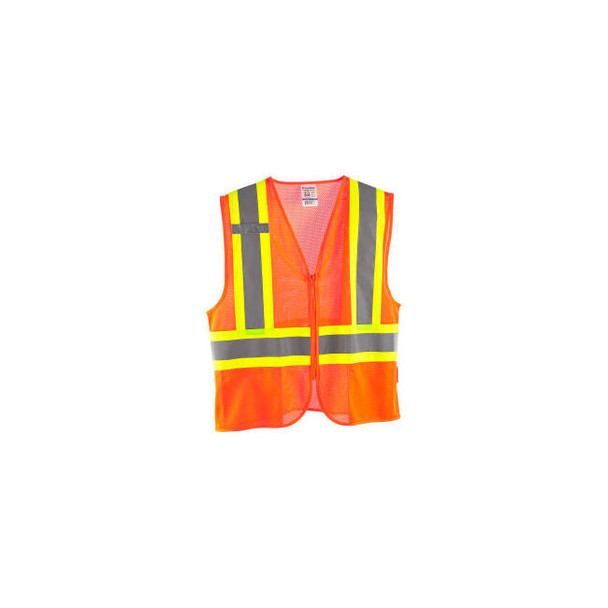 Global Industrial Class 2 Hi-Vis Safety Vest 2 Pockets Two-Tone Mesh Orange L/XL