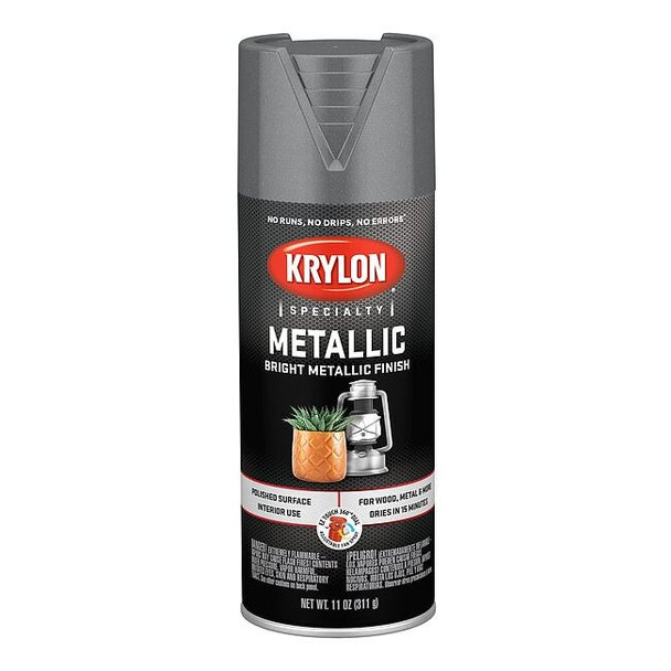 Krylon Metallic Spray Paint, Dull Aluminum, Metallic, Solvent, 11 oz K01403777