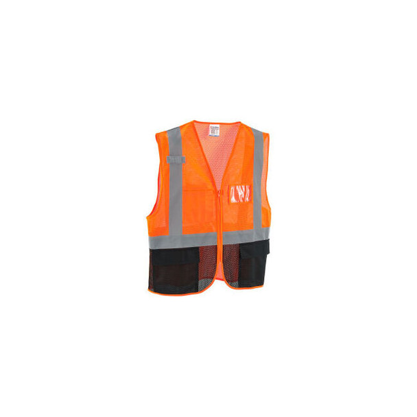 Global Industrial Class 2 Hi-Vis Safety Vest 3 Pockets Mesh Orange/Black S/M