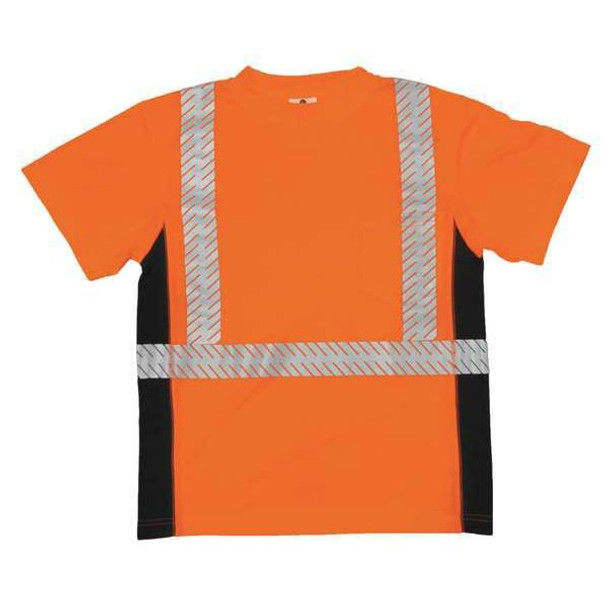 Unisex Short Sleeve Hi-Vis Black Sided T-Shirt, Polyester, Orange, M