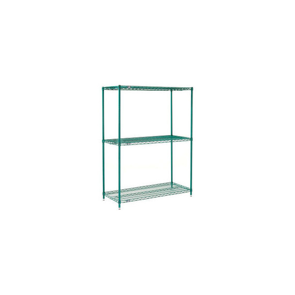 Nexel 3 Shelf Poly-Green Wire Shelving Unit Starter 72""W x 24""D x 54""H