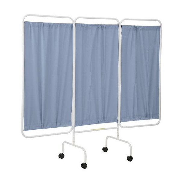 Three Panel Mobile Privacy Screen with Antimicrobial Blue Vinyl Panels