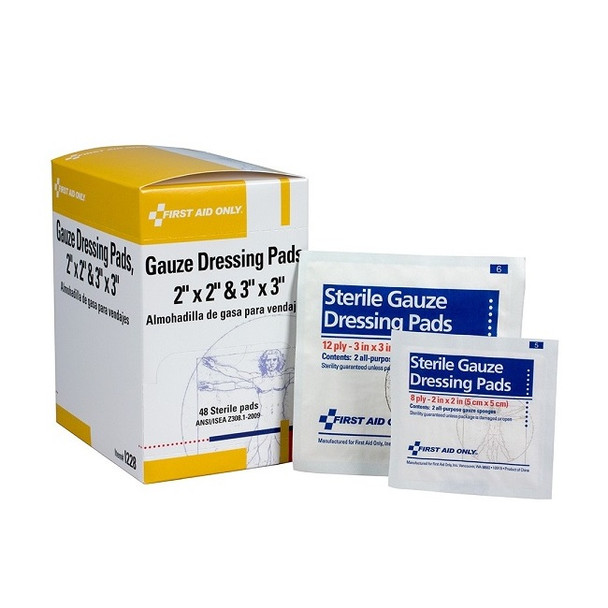 Sterile Gauze Pads (Unitized Refill), 2" x 2" & 3" x 3", 2 Pkg/24 Each
