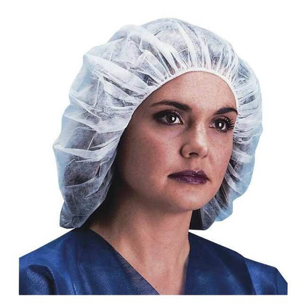 Bouffant Cap, Polypropylene, 28 in Dia., White, XL, 1000 PK