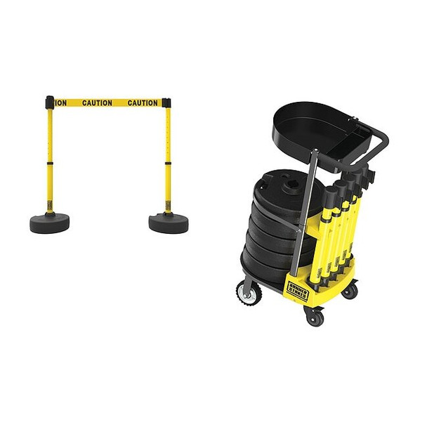 Belt Barrier System, 15 ft Length, 22 in to 42 in Post Height, Caution