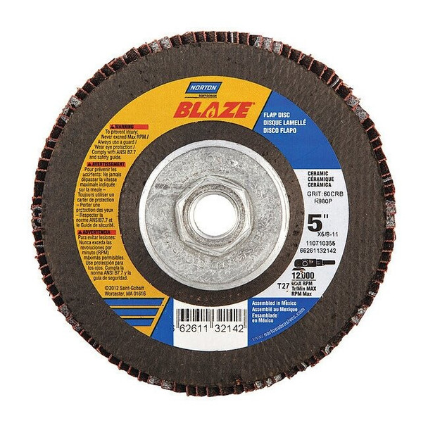 Norton Abrasives Fiber Disc,5 in Dia,5/8in Arbor,60 Grit 66261132142
