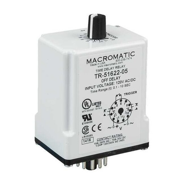 Single Function Time Delay Relay, Octal, Off Delay, 1 Functions 24V AC/DC, DPDT