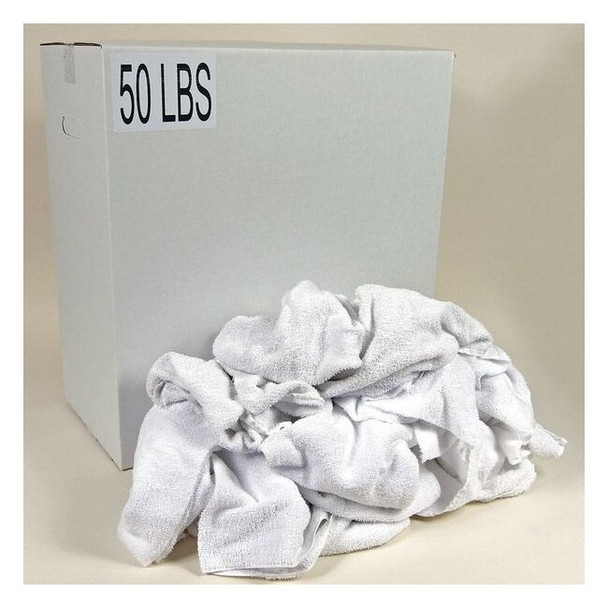 Recycled Cotton Terry Towels Cloth Rags, 50 lb., 14 in x 17 in, White