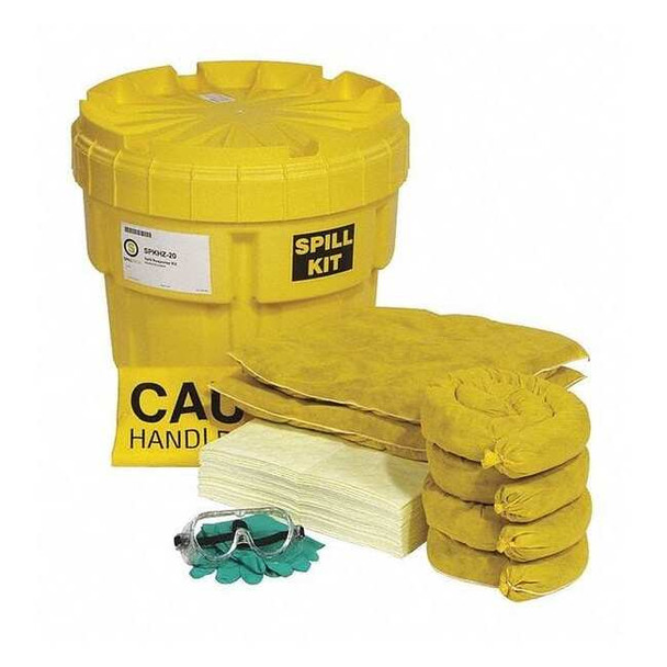 Spill Kit, 15 gal Volume Absorbed per Kit, 20 gal Capacity, Drum, Yellow, 47