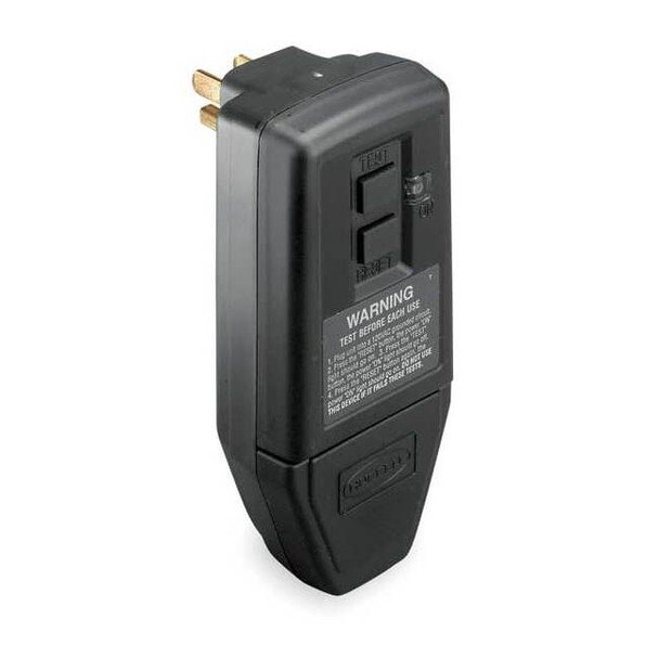 Plug-In GFCI, Blk, 15A, 5-15P, Indoor, 120VAC