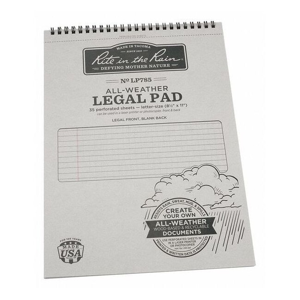 Rite in the Rain Legal Pad,8-1/2 x 11" Sheet Size LP785