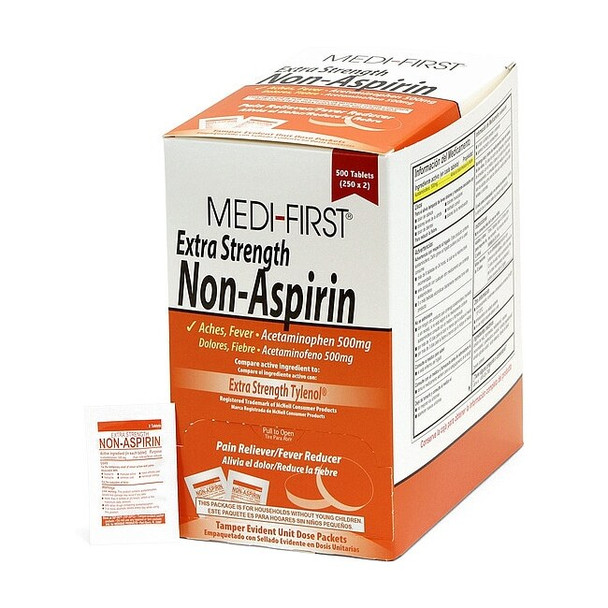 Medi-First Extra Strength Non-Aspirin, 500mg, PK500 (250 pks of 2) 80413
