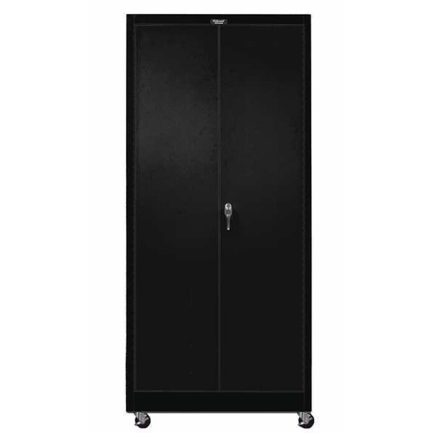 Solid Door Storage Cabinet, 36 in W, 72 in H, 24 in D, Black