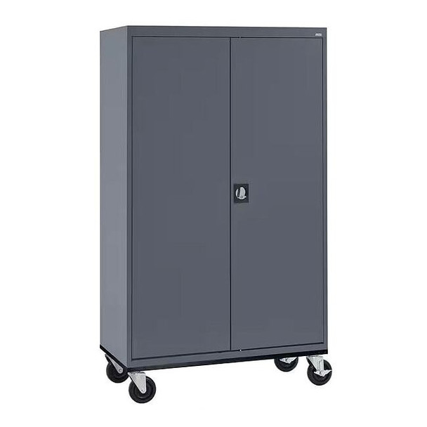 Solid Door Storage Cabinet, 46 in W, 78 in H, 24 in D, Dark Gray