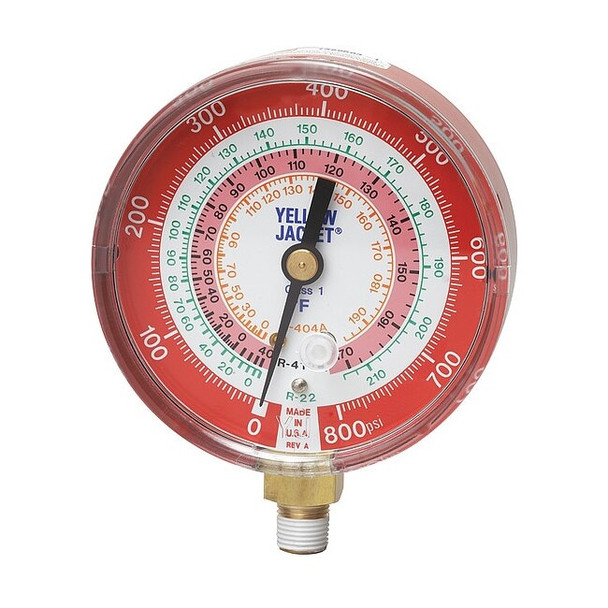 Yellow Jacket Gauge,3-1/8 In Dia,High Side,Red,800 psi 49137