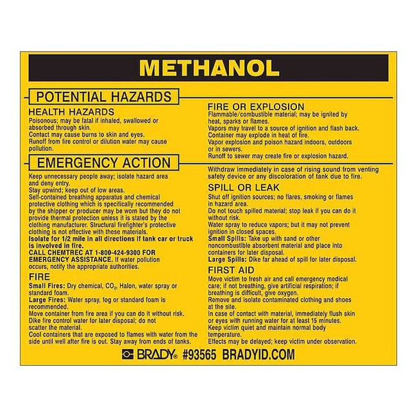 Brady Chemical Label, 3 3/4 in H, 4 1/2 in W, 93565,PK25 93565