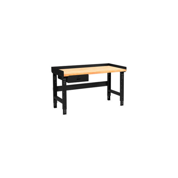 Global Industrial 60 x 30 Adj Height Workbench w/Drawer Black-Birch Square Edge