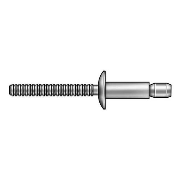 Blind Rivet, Dome Head, 3/16 in Dia., 35/64 in L, Steel Body, 250 PK
