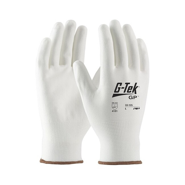 Coated Gloves, Polyurethane, Smooth, Palm, 1 Abrasion Level, White, M (8) 12 PK