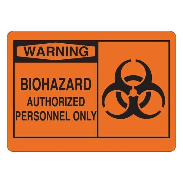 Warning Biohazard Sign, 10 in Height, 14 in Width, Vinyl, English
