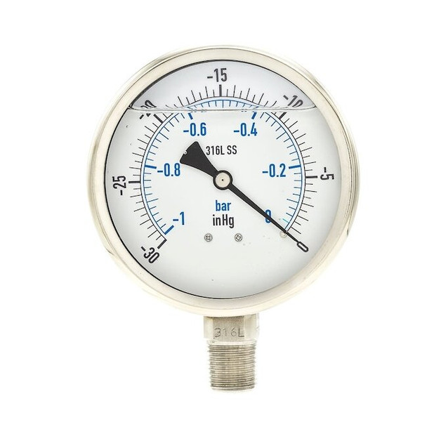 Pic Gauges Vacuum Gauge,1/2in NPT,30-0 Hg Vac PRO-301L-402A-01