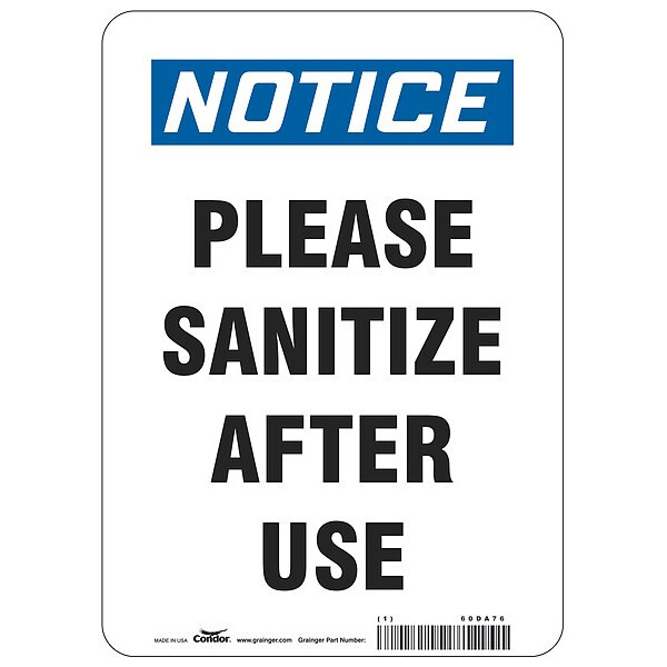 Please Sanitize After Use Sign, 10" W x 14" H, English, Polyester, White