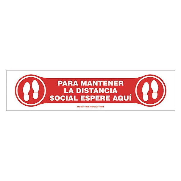 Brady Spanish Social Distancing Floor Sign,4"H 170588 Brady Spanish Social Distancing Floor Sign,4"H 170588