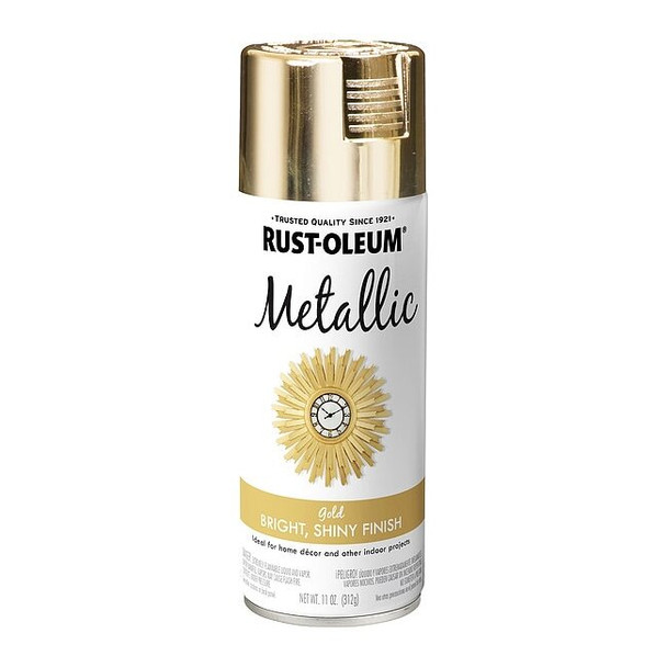Rust-Oleum Metallic Spray Paint, Gold, Gloss, Solvent, 11 Oz 340647