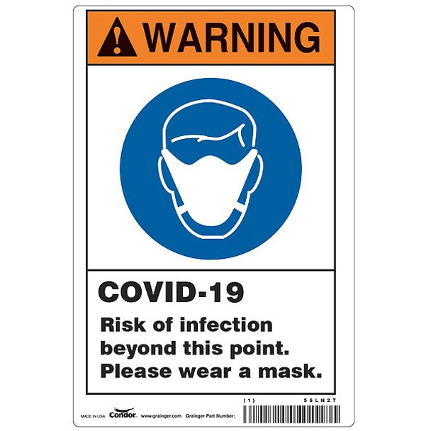 Risk of Infection Sign, 10" W x 7" H, English, Aluminum, White