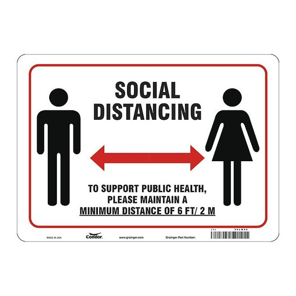 Social Distancing Sign, 14" W x 10" H, English, Aluminum, White
