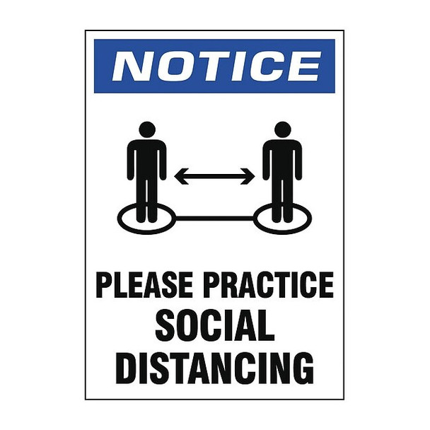 Practice Social Distancing Sign, 7" W x 10" H, English, Vinyl, Blue, White