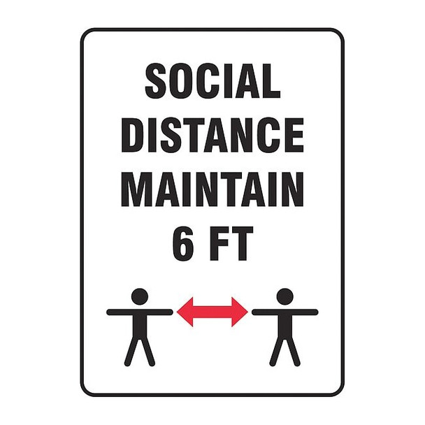 Social Distance Maintain 6 ft Sign, 7" W x 10" H, English, Vinyl, White