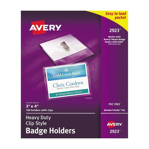 Avery Dennison Badge Holder Clip,100,Clear,PK100 2923