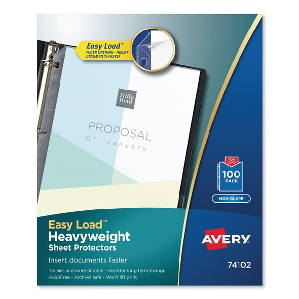 Avery Dennison Non-Glare,Sheet Protector,Top Load,PK100 74102