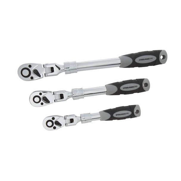 1/2", 3/8", 1/4" Drive 72 Geared Teeth Extendable Flexhead Ratchet Set,3 Pieces