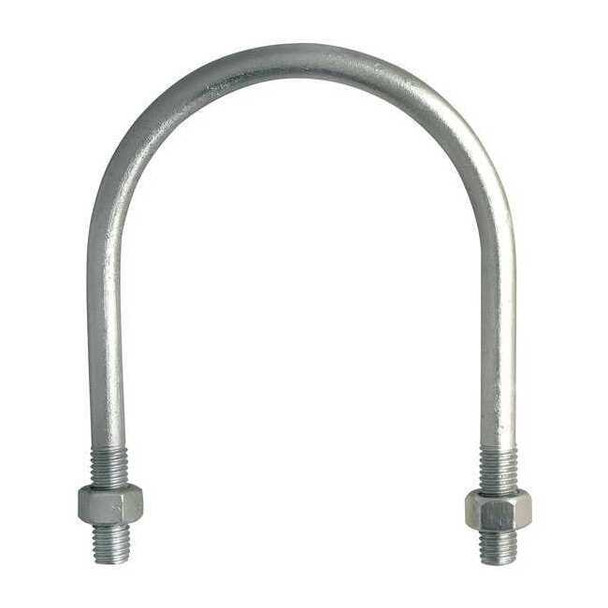 Round U-Bolt, 1/4"-20, 2 in W, 3 1/4 in H, Hot Dipped Galvanized Steel, 10 PK