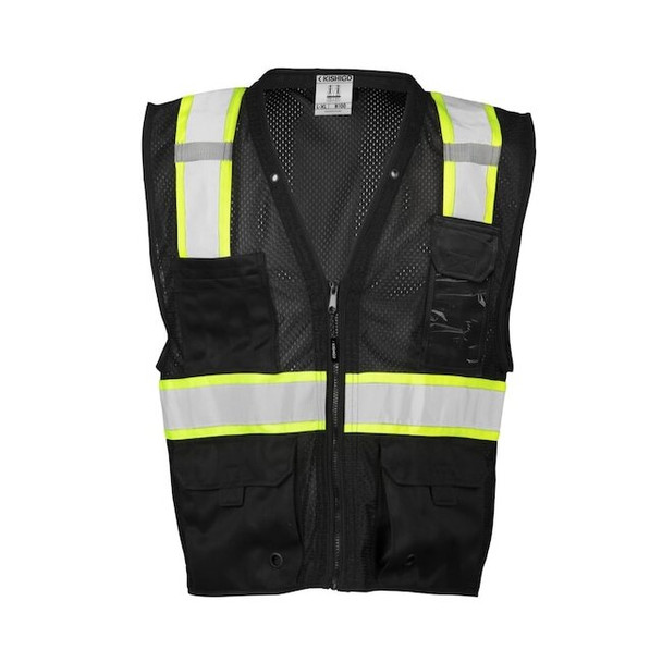 Kishigo Safety Vest, Zipper, Black, 2XL/3XL B100-2X-3X