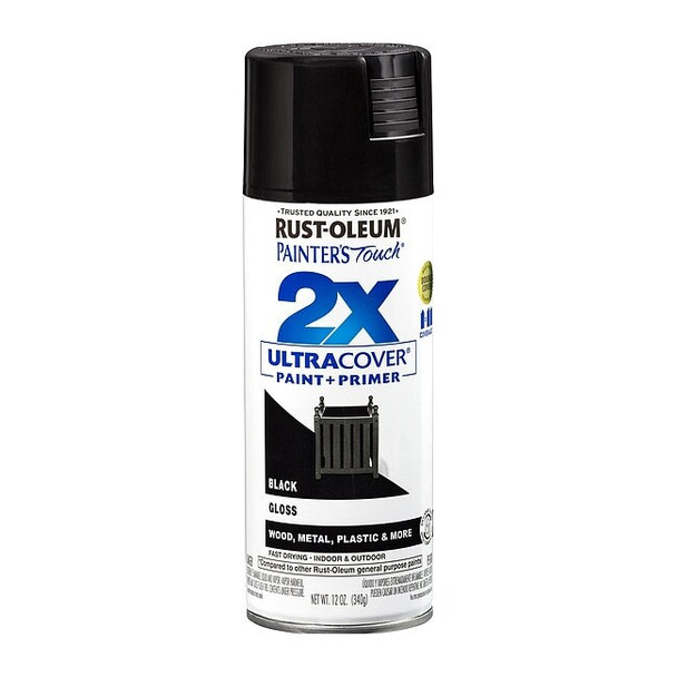 Rust-Oleum General Purpose Spray Paint, Black, Gloss, Solvent, 12 Oz 334026