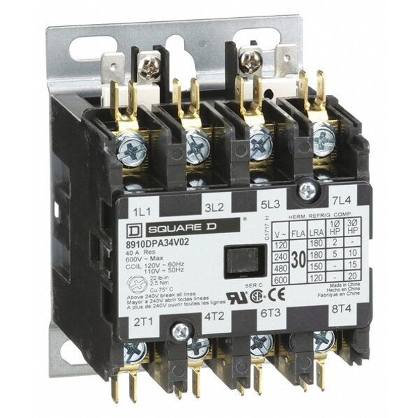 Definite Purpose Magnetic Contactor, 120V AC, 4 P, Non-Reversing, 3 Phase