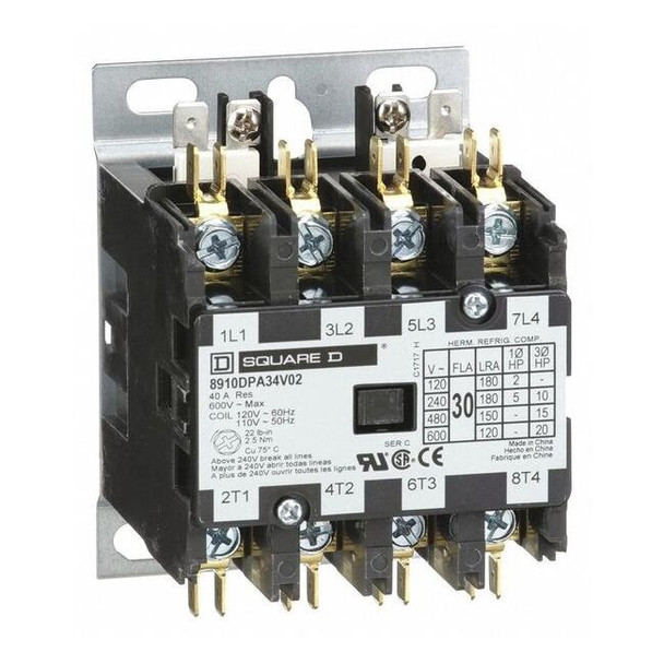 Definite Purpose Magnetic Contactor, 120V AC, 4 P, Non-Reversing, 3 Phase