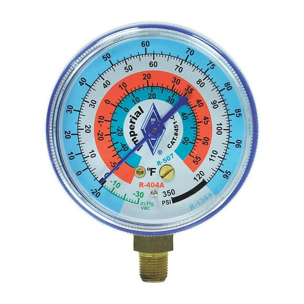 Imperial Gauge,2-1/2 In Dia,Low Side,Blue,350 psi 425-CB