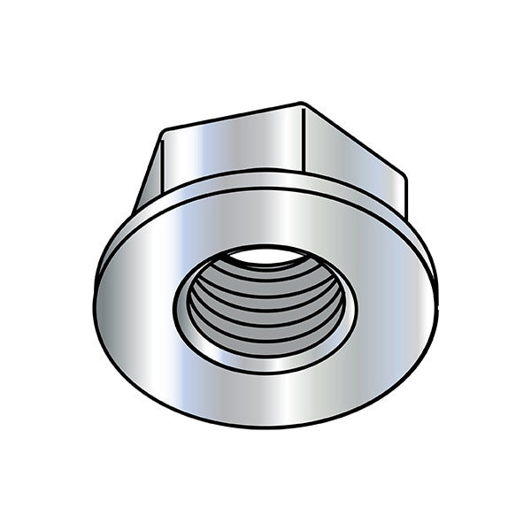 Flange Nut, 1/4"-20, Steel, Zinc Baked, 0.438 in Hex Wd, 0.14 in Hex Ht, 2000 PK